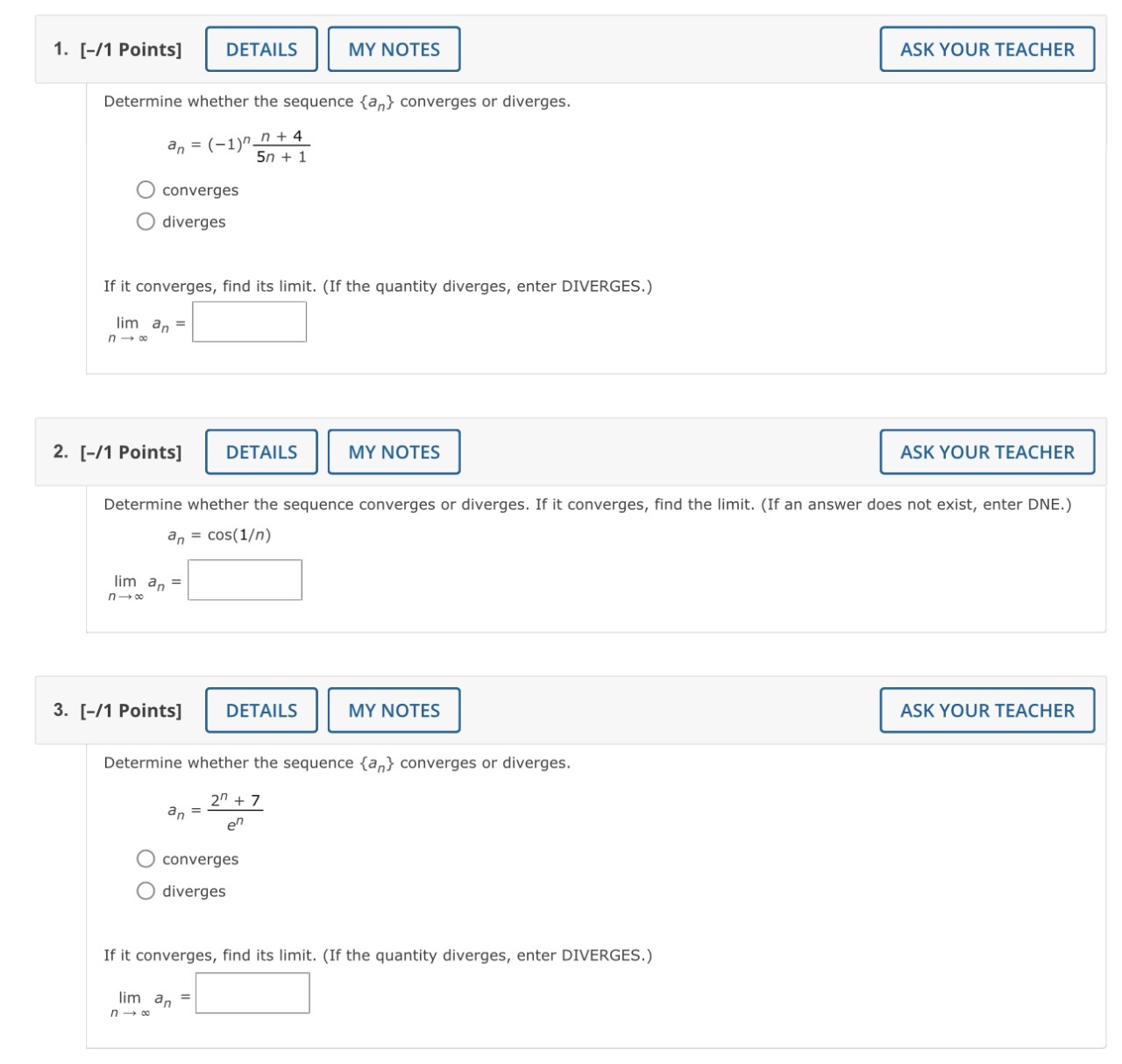 Could you help me solve 1-3? 1. [-/1 Points]