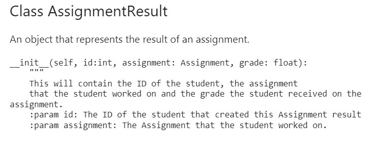 Class AssignmentResult An object that represents