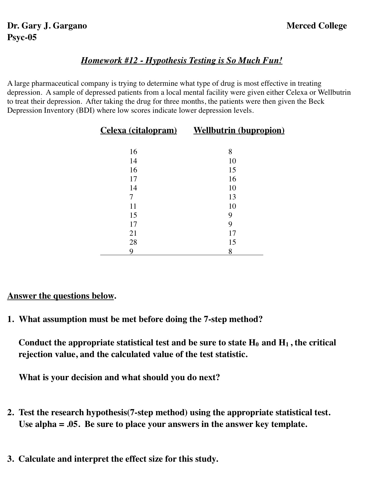 Dr. Gary J. Gargano Merced College Psyc-05