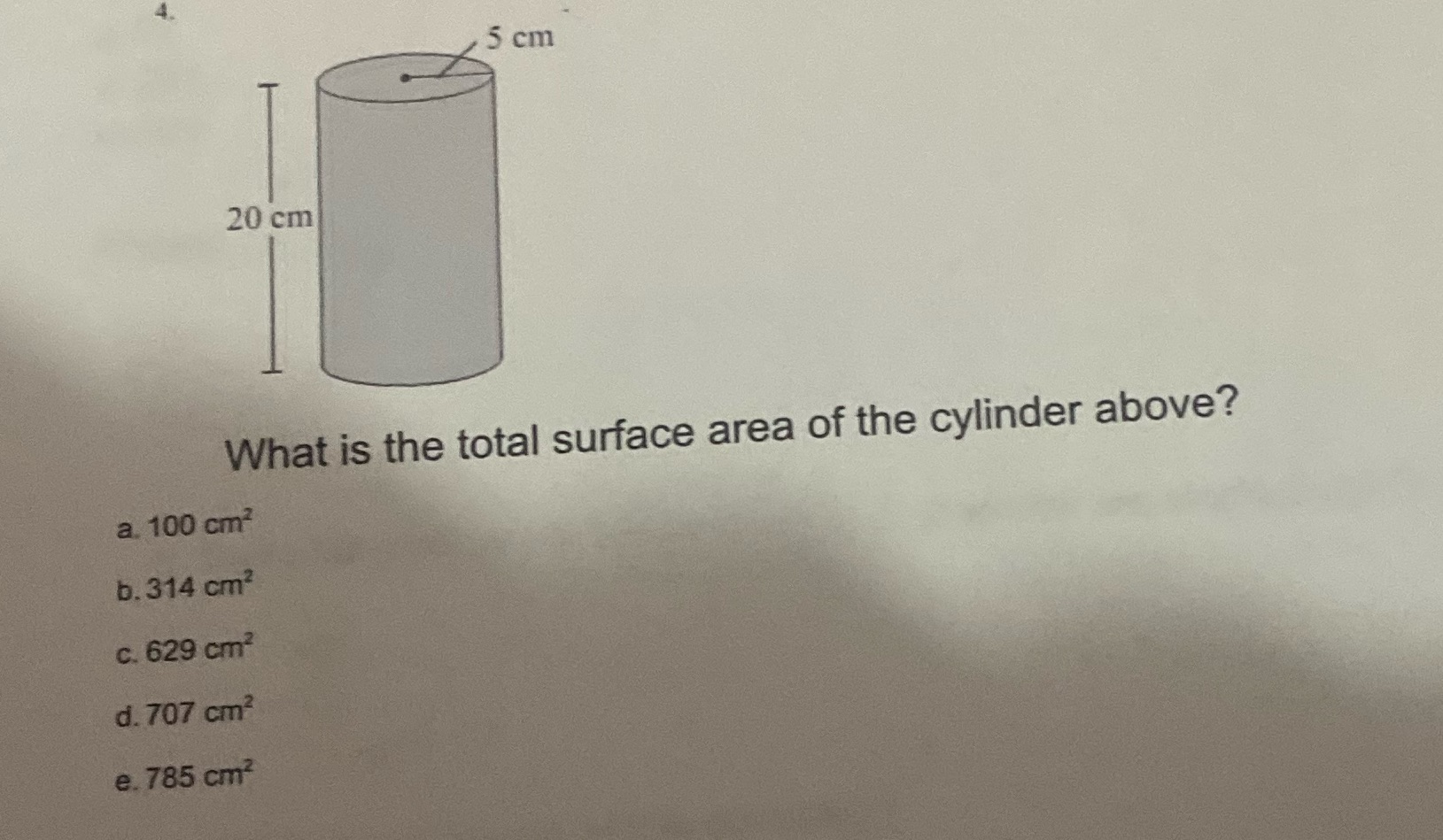 5 cm 20 cm What is the total surface area of the