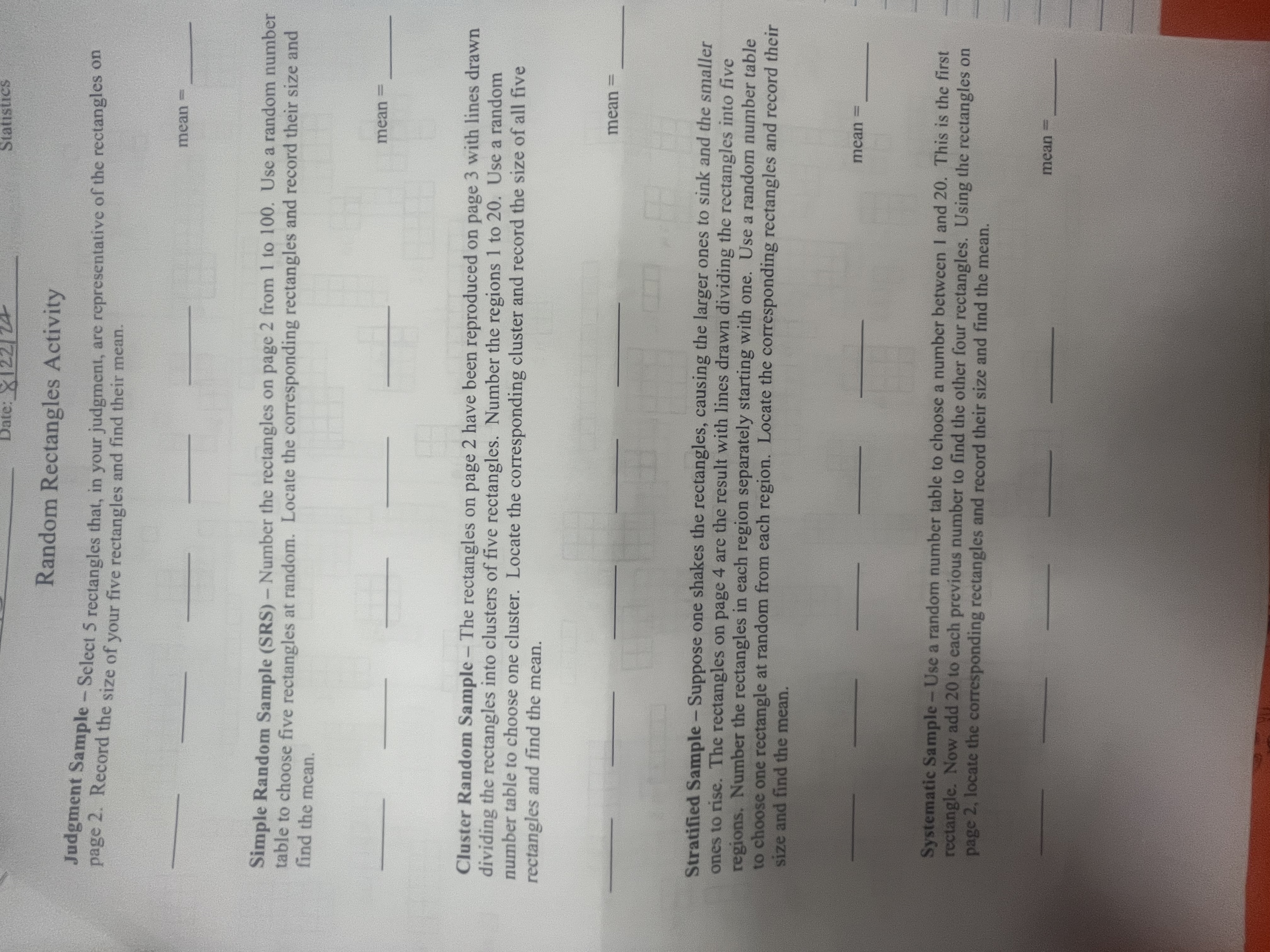 Statistics Random Rectangles Activity Judgment