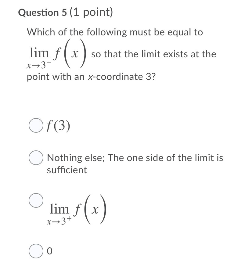 \fQuestion 5 (1 point) Which of the following