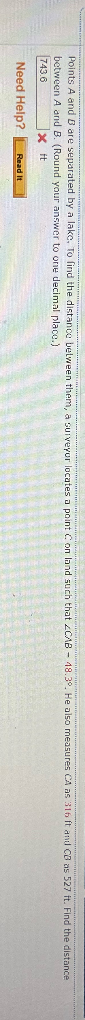 Points A and B are separated by a lake. To find