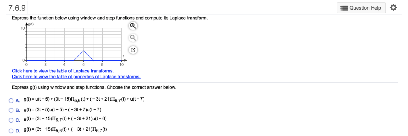 Compute the Laplace transform of g(t). 2(9)=|:|