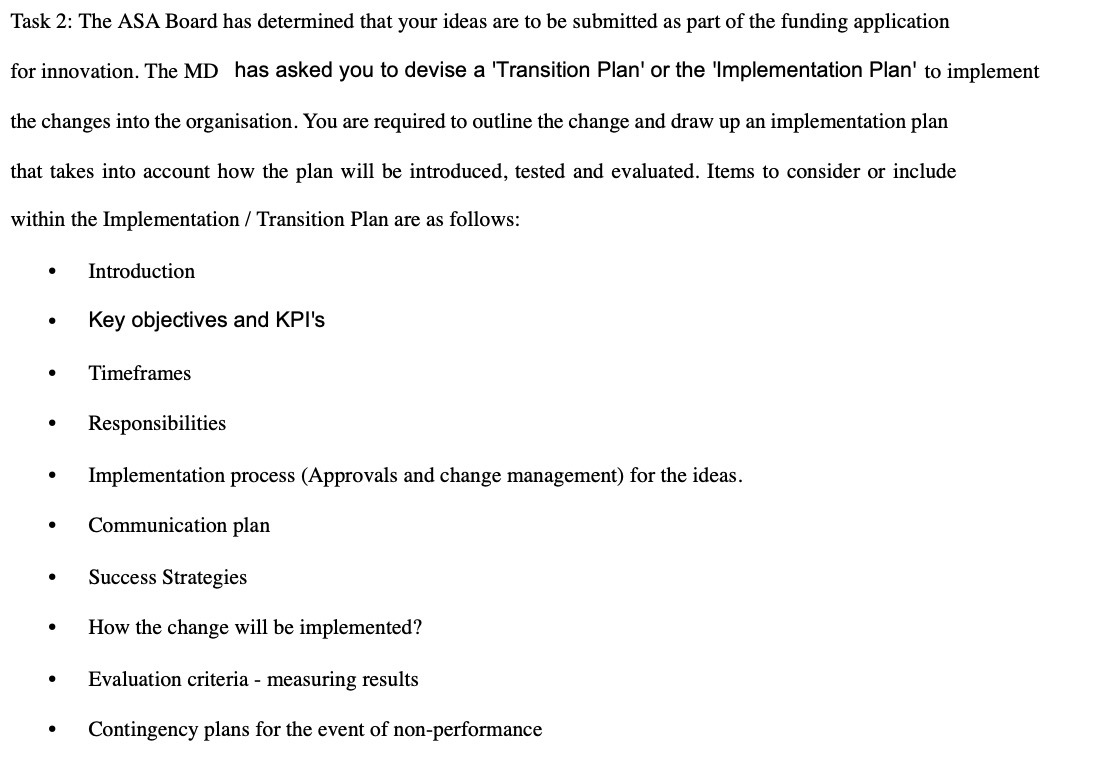 Task 2: The ASA Board has determined that your