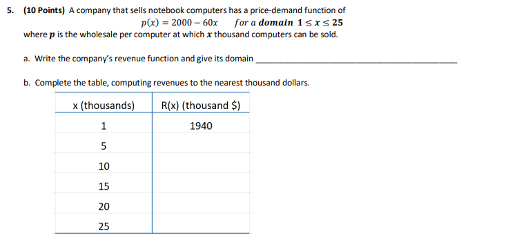 5. (10 Points) A company that sells notebook