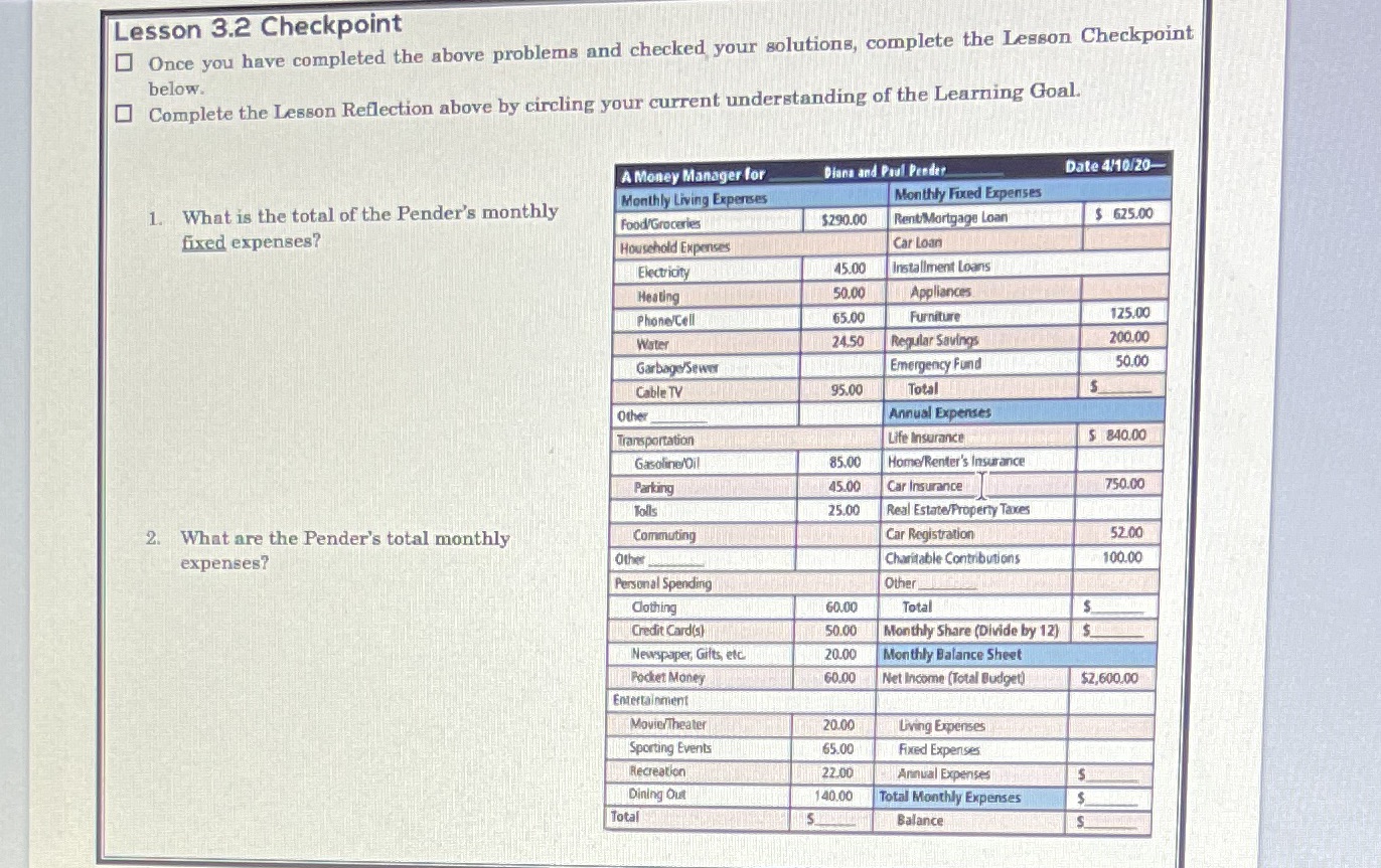 Lesson 3.2 Checkpoint Once you have completed the