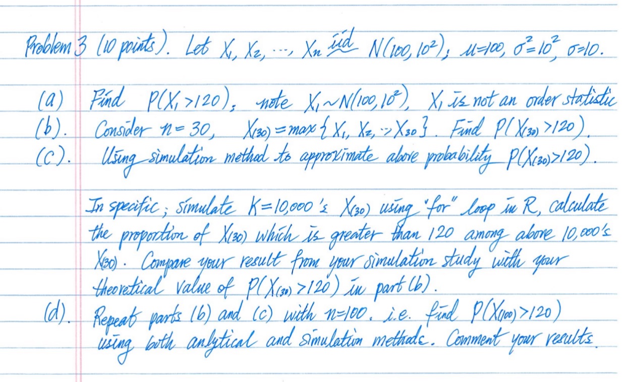 Problem 3 (10 points ). Let X Xz, .... Xn ild N