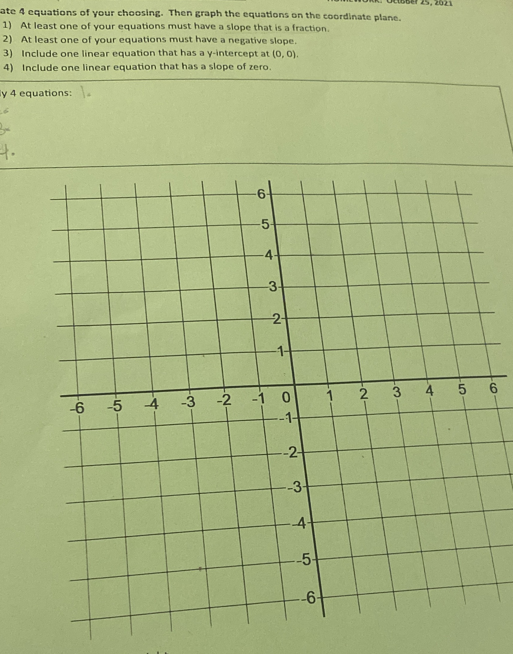 ate 4 equations of your choosing. Then graph the