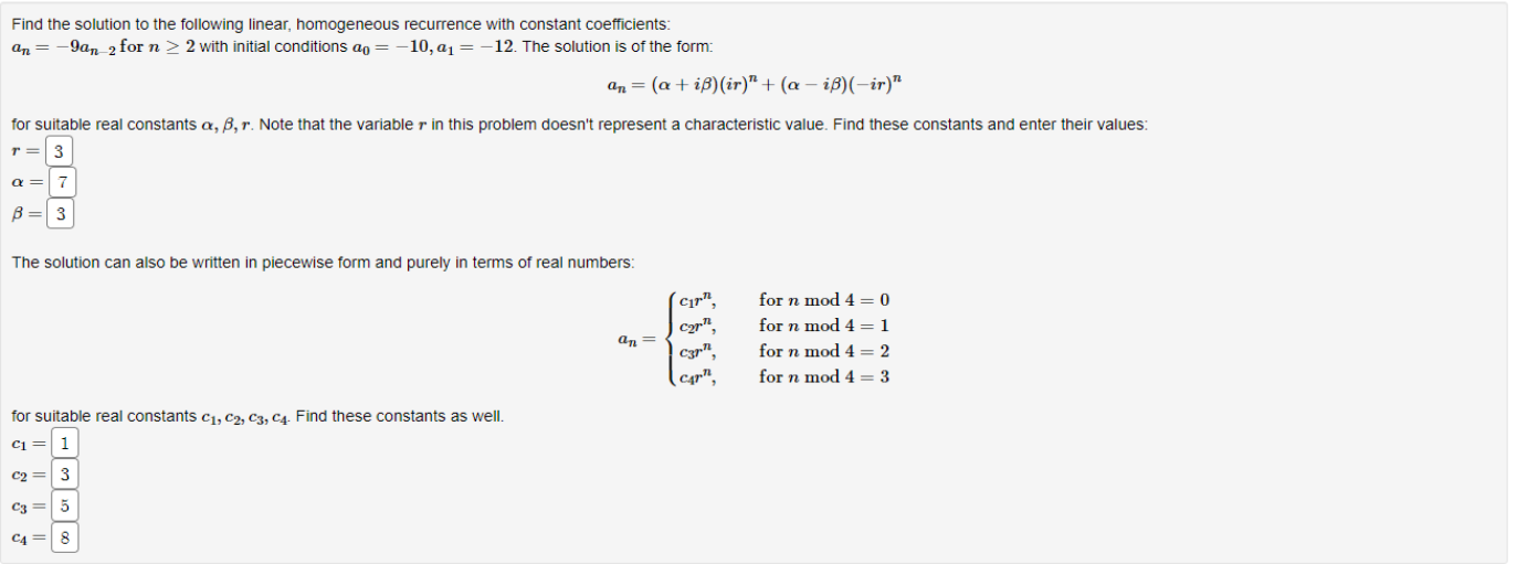 Find the solution to the following linear,
