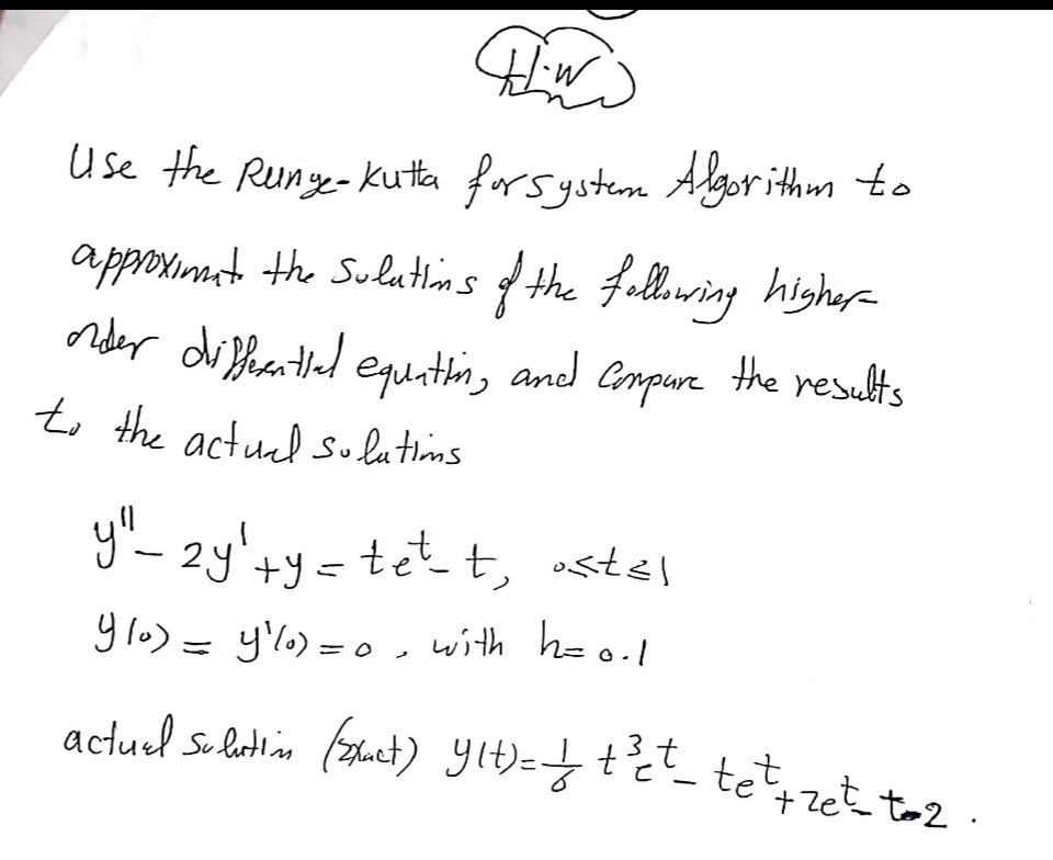 Differential Equations Use the Runge- Kutta for