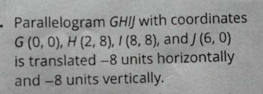 Parallelogram GHI/ with coordinates G (0, 0), H