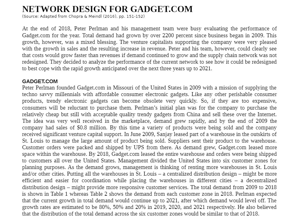 NETWORK DESIGN FOR GADGETCOM lSource: Adapted
