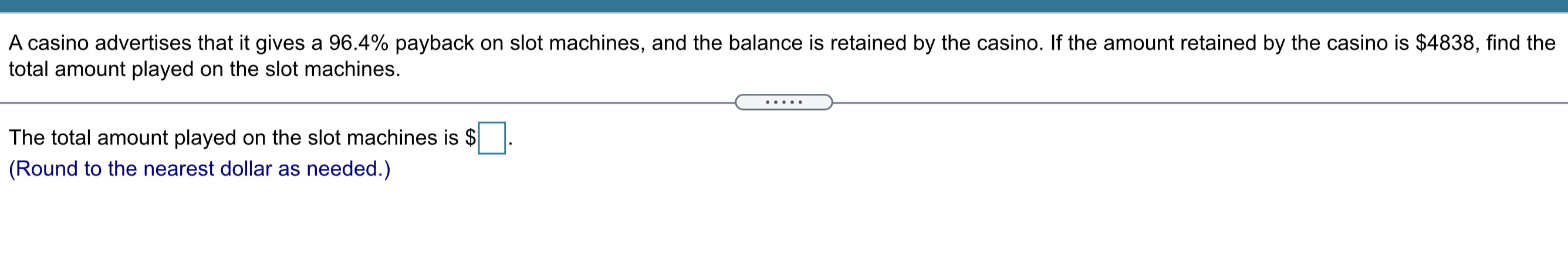 Acasino advertises that it gives a 96.4% payback