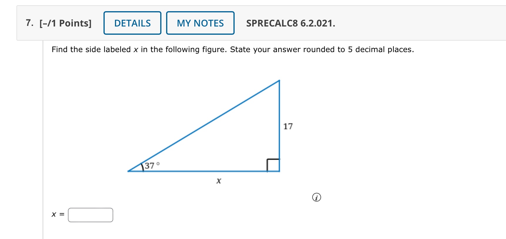 7. [-/1 Points] DETAILS MY NOTES SPRECALCS