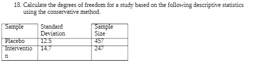 18. Calculate the degrees of freedom for a study