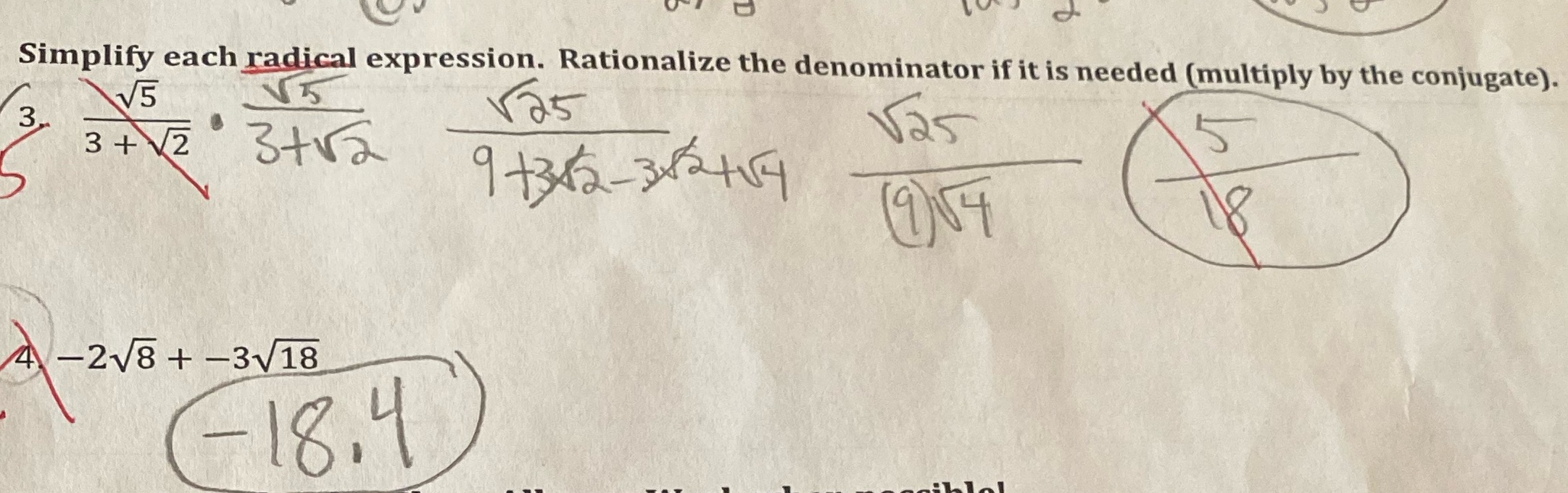 3 . V5 Simplify each radical expression.