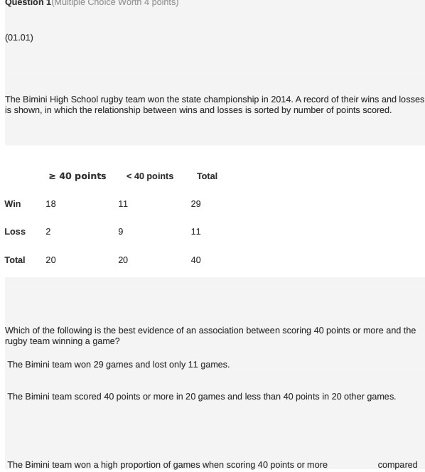 Question 1( Multiple Choice Worth 4 points)
