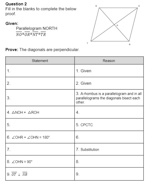 Question 2 Fill in the blanks to complete the