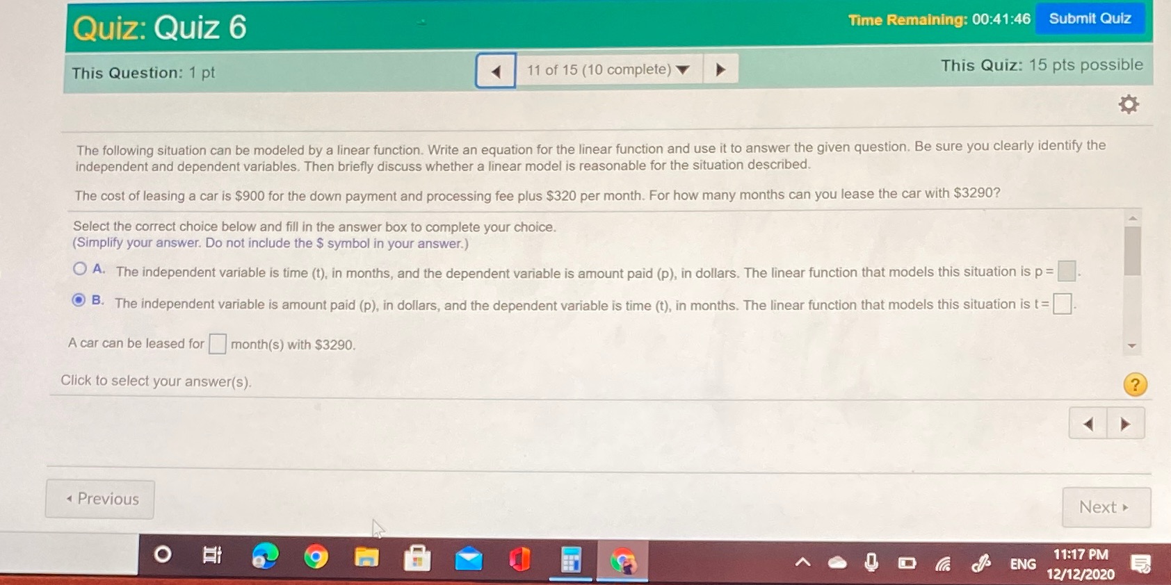 Quantitative reasoning Quiz: Quiz 6 Time
