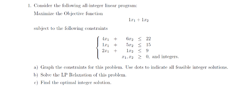 l. llilonsirler the following allinteger linear