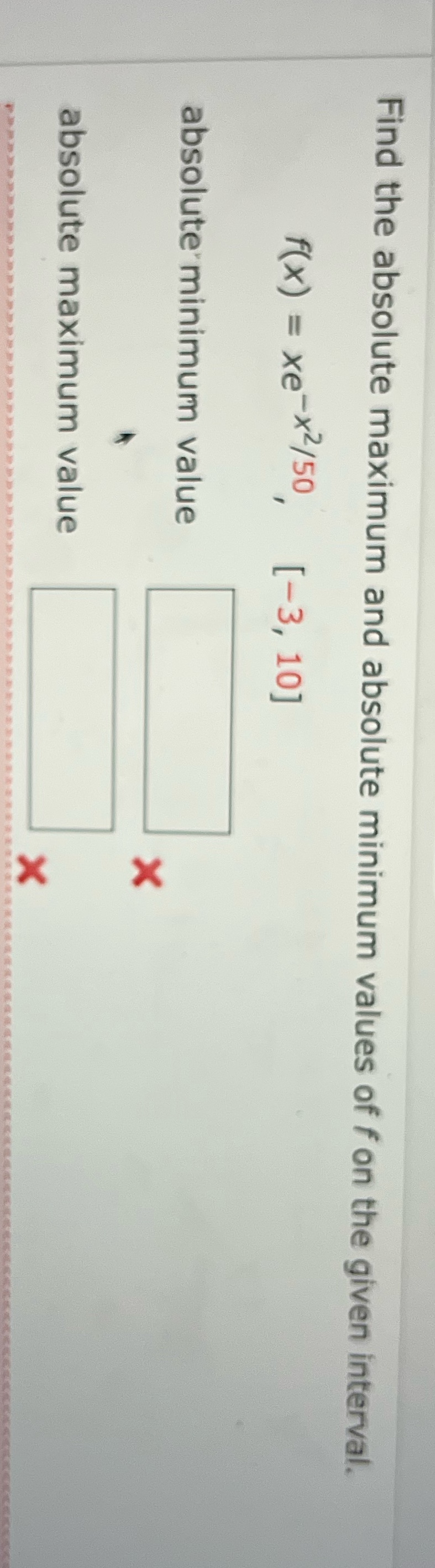 Find the absolute maximum and absolute minimum
