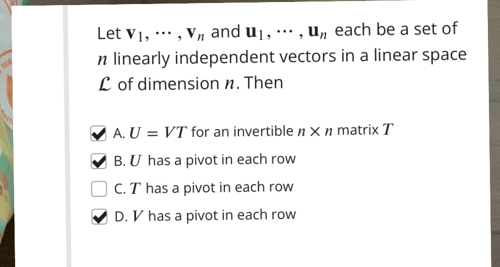 Let V1, ,vn and 111, , 11,, each be a set of n