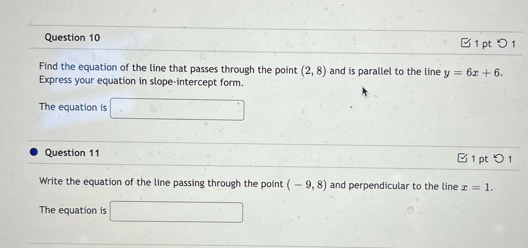 Question 10 1pt 5 1 Find the equation of the line