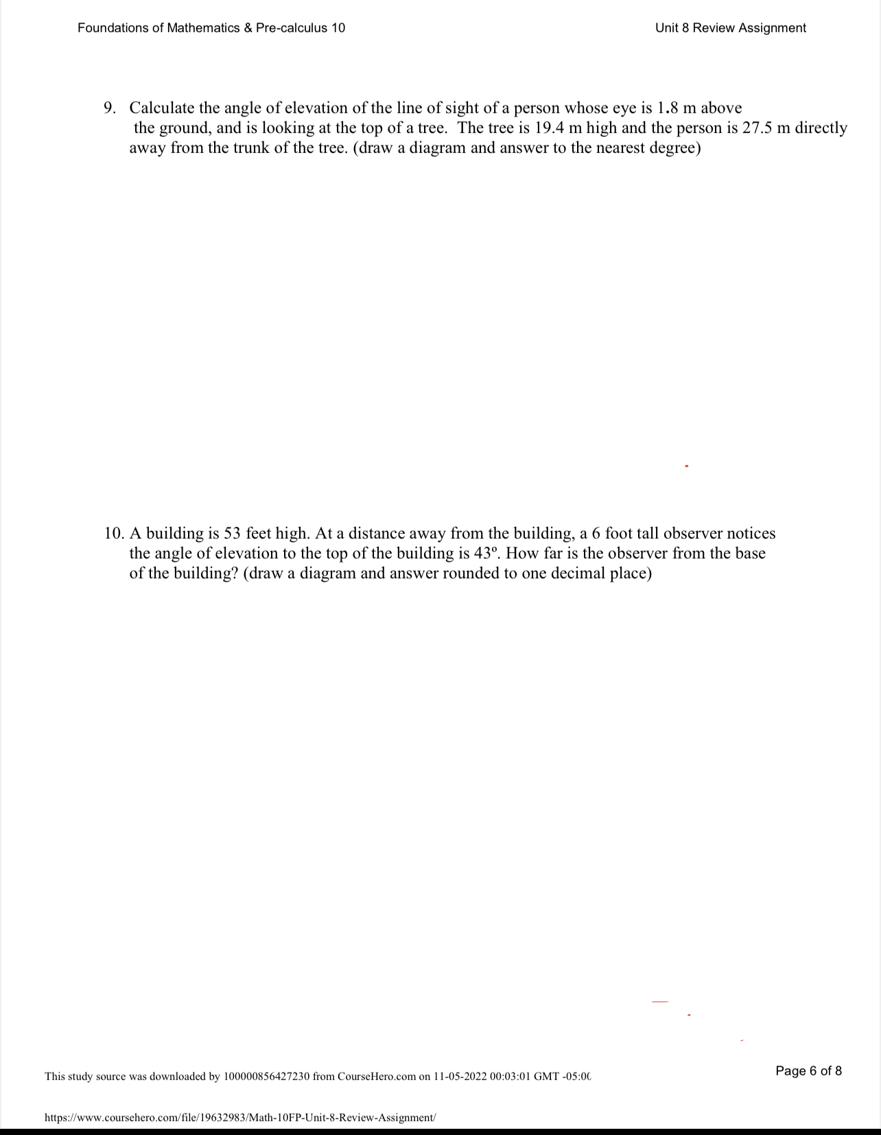 Foundations of Mathematics & Pre-calculus 10 Unit