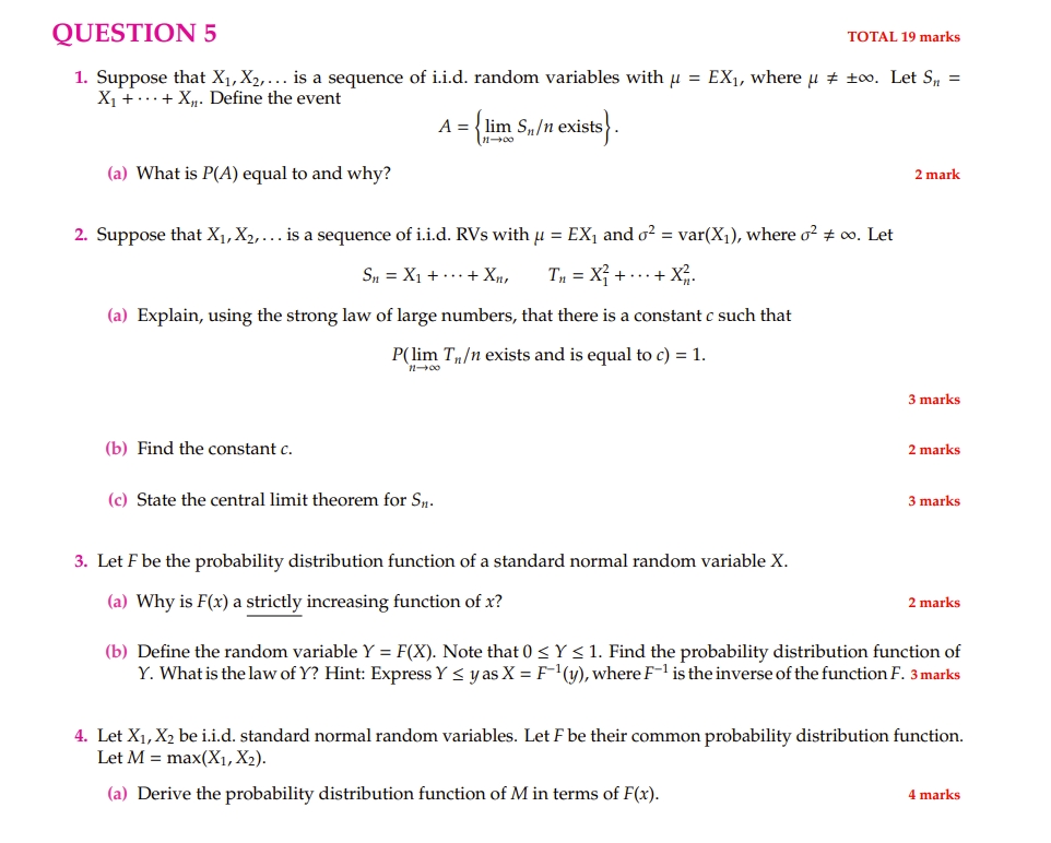 QUESTION 5 TOTAL 19 marks 1. Suppose that X;,