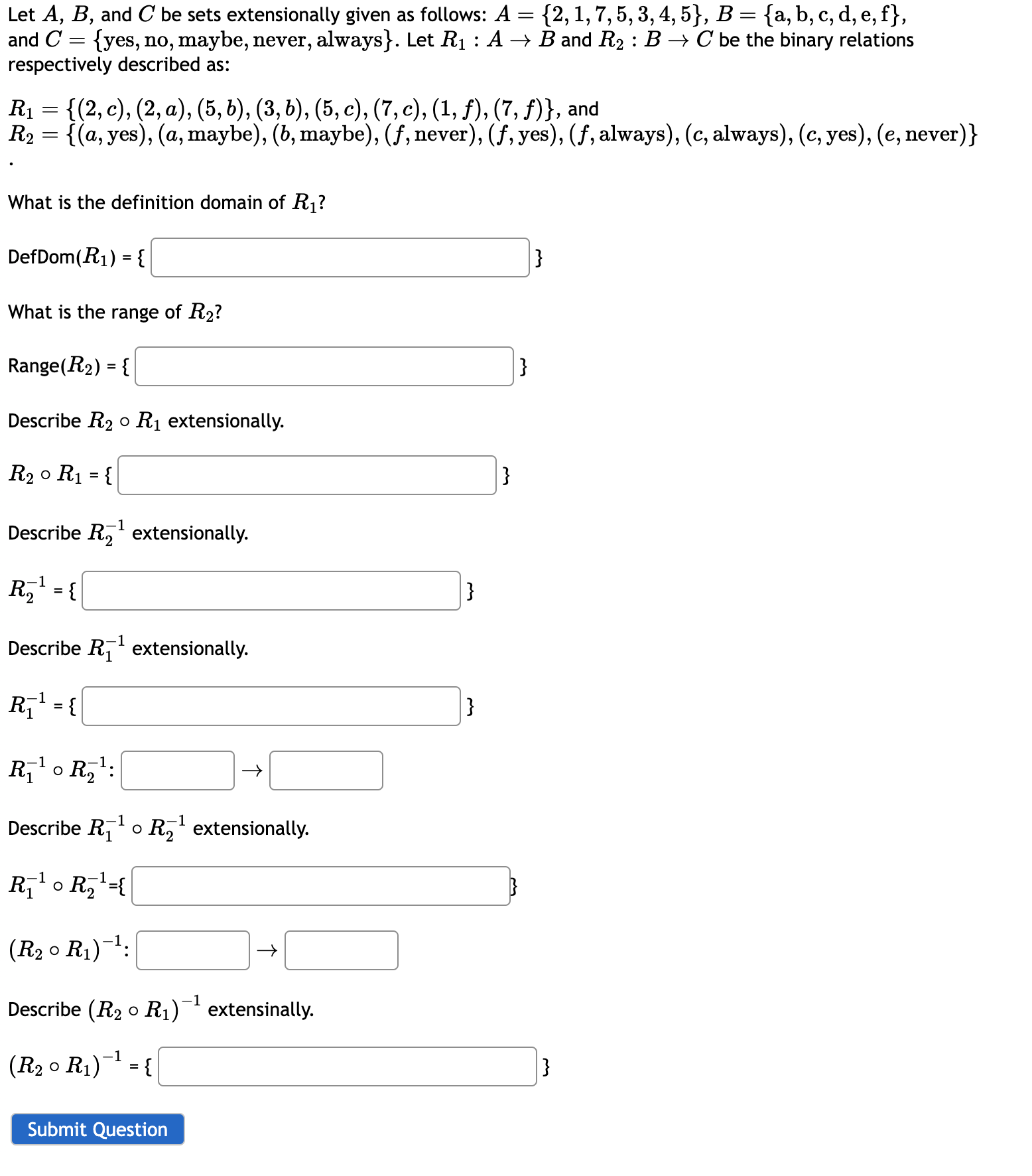 Let A, B, and C be sets extensionally given as