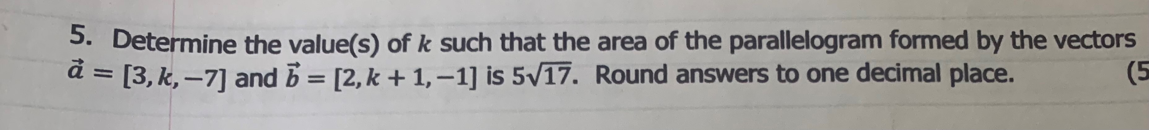 5. Determine the value(s) of k such that the area
