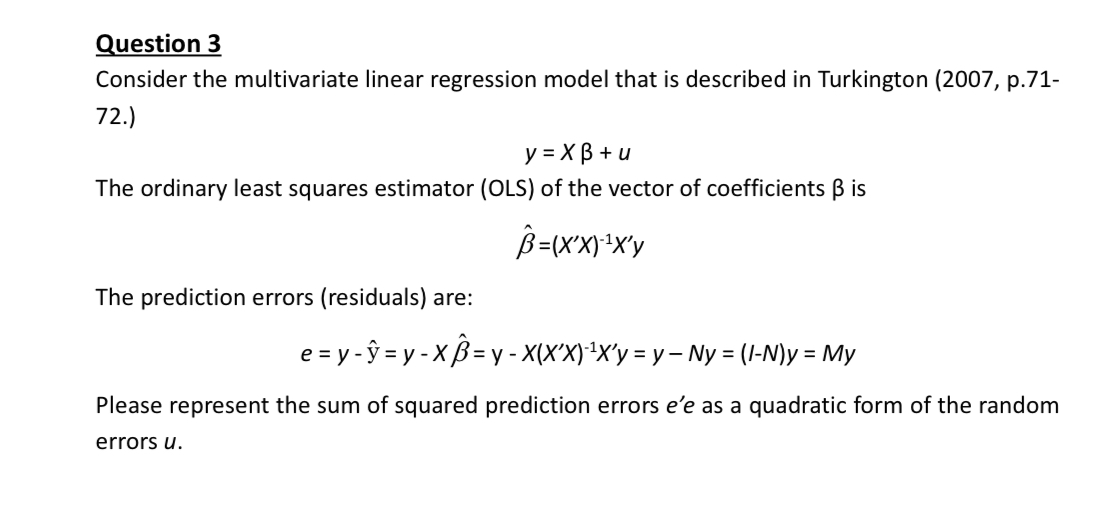Question 3 Consider the multivariate linear