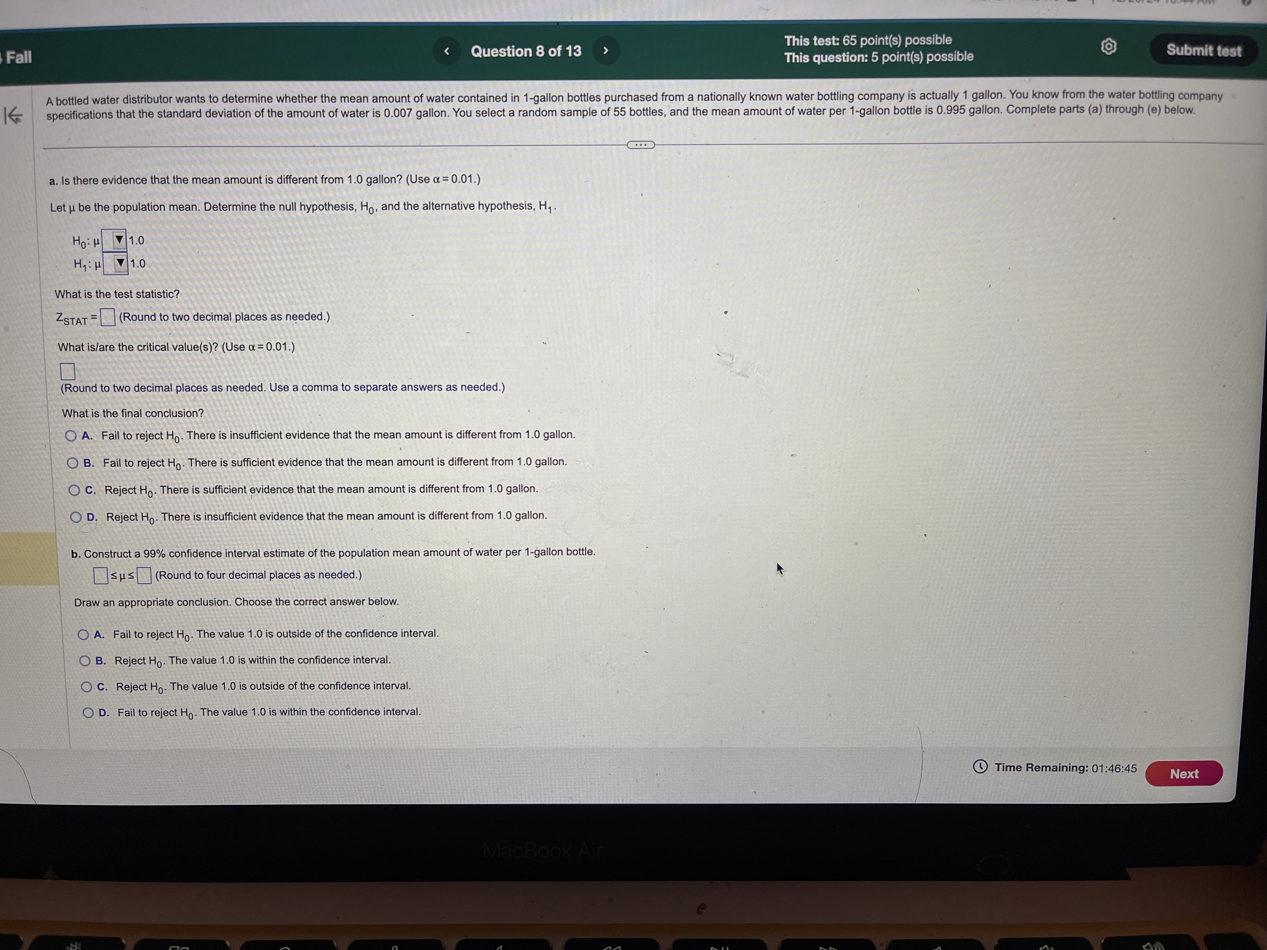 Question 8 of 13 This test: 65 point(s) possible