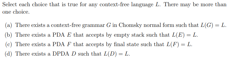 Select each choice that is true for any