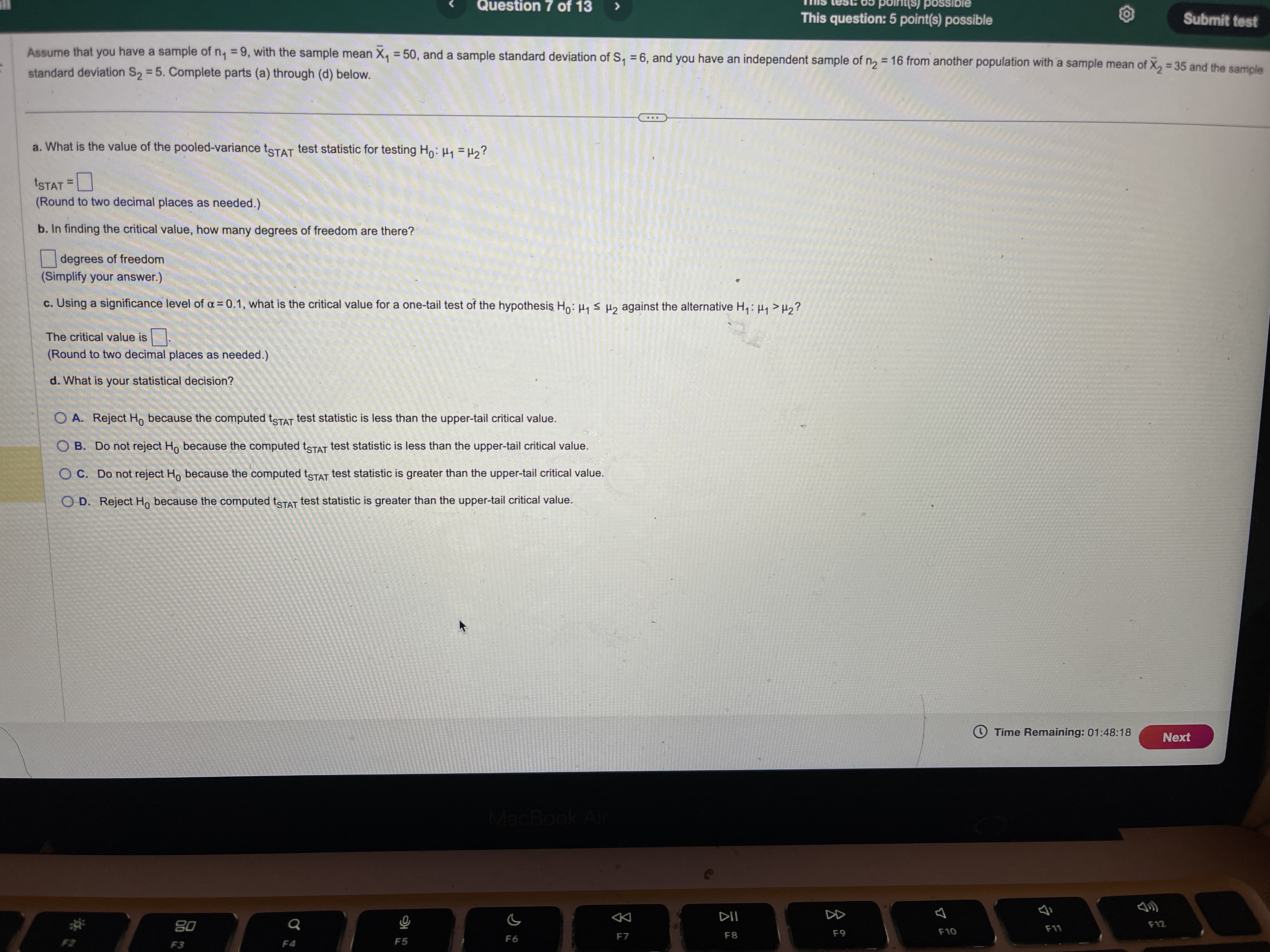This question: 5 point(s) possible Submit test