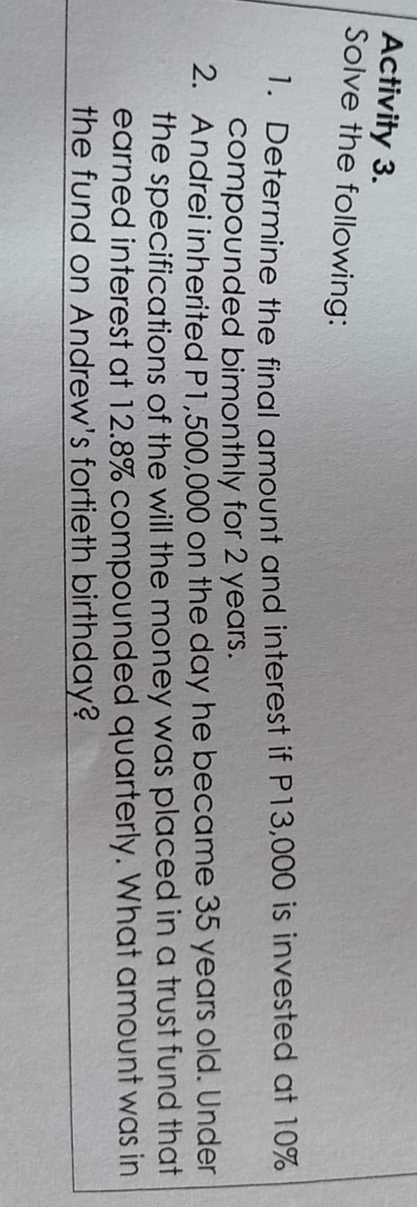 Asapppppppp thanyou Activity 4. Solve the