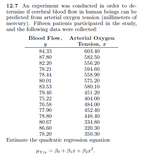 Question 1 \fFor the data of Exercise 12.5 on