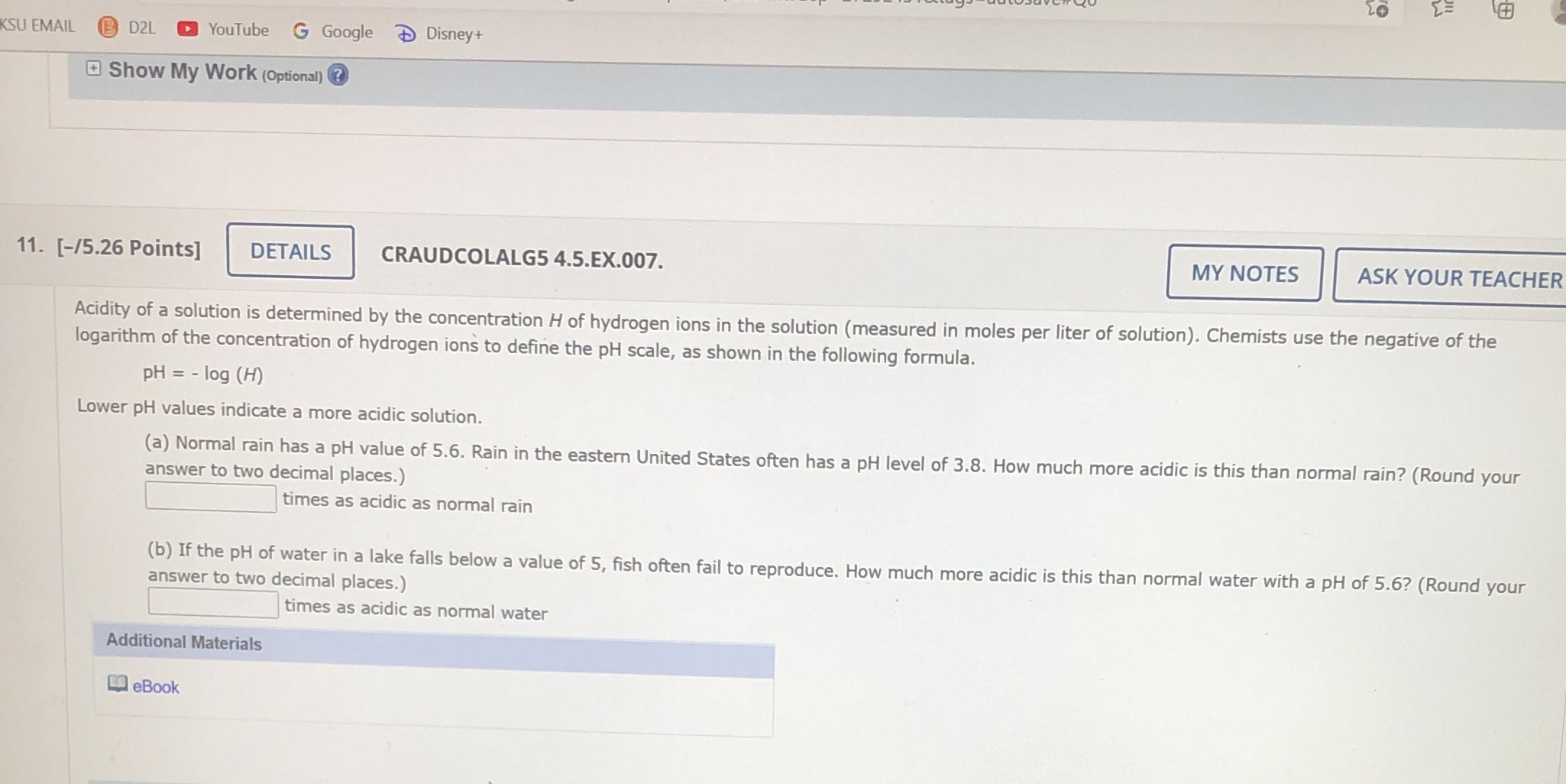 KSU EMAIL D2L YouTube G Google ) Disney+ Show My