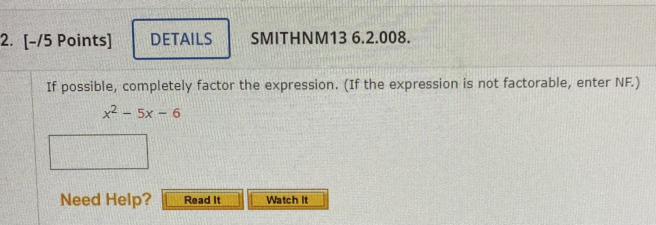 2. [-/5 Points] DETAILS SMITHNM13 6.2.008. If