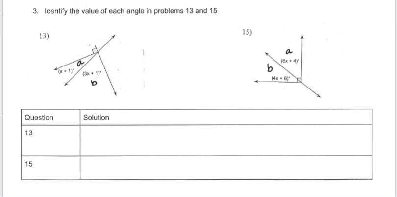 need help 3. Identify the value of each angle in