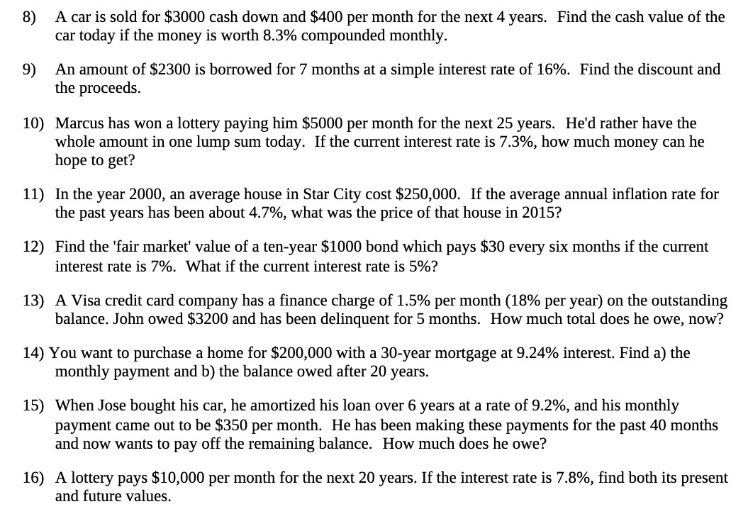 3) 10) 11) 12) 13) A car is sold for $3000 cash