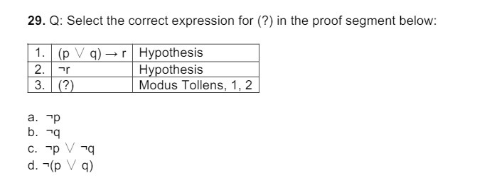 29. Q: Select the correct expression for (?) in