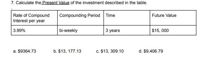 7. Calculate the Present Value of the investment