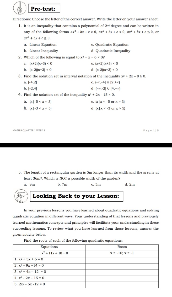 Pre-test: Directions: Choose the letter of the