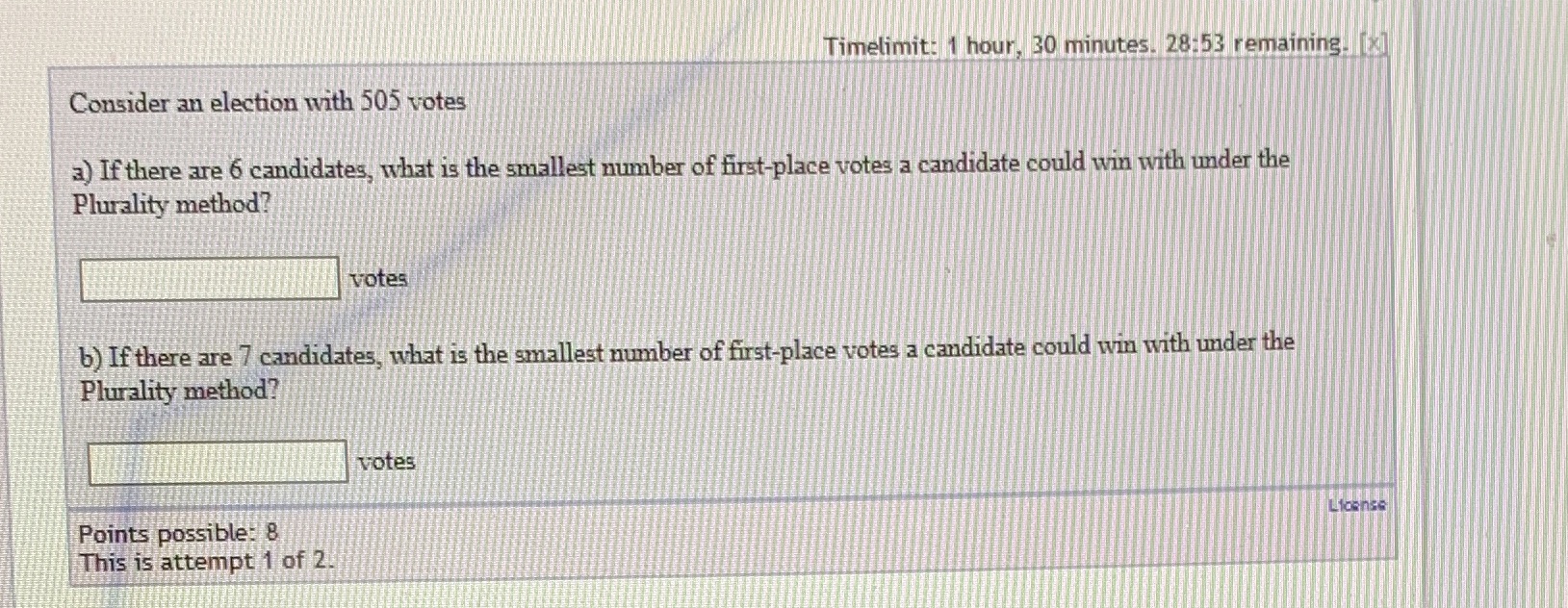 Timelimit: 1 hour, 30 minutes. 28:53 remaining.