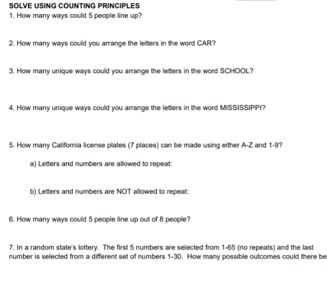 I need help asap please SOLVE USING COUNTING