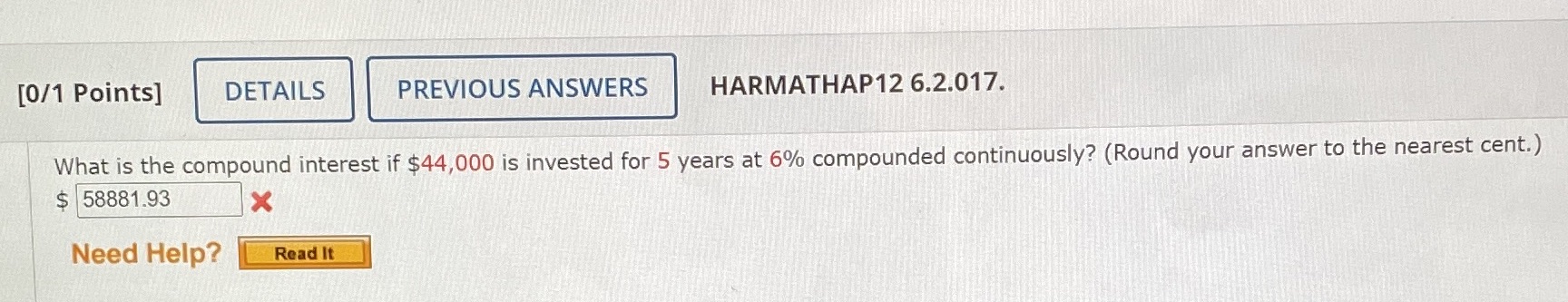 [0/1 Points] DETAILS PREVIOUS ANSWERS HARMATHAP12