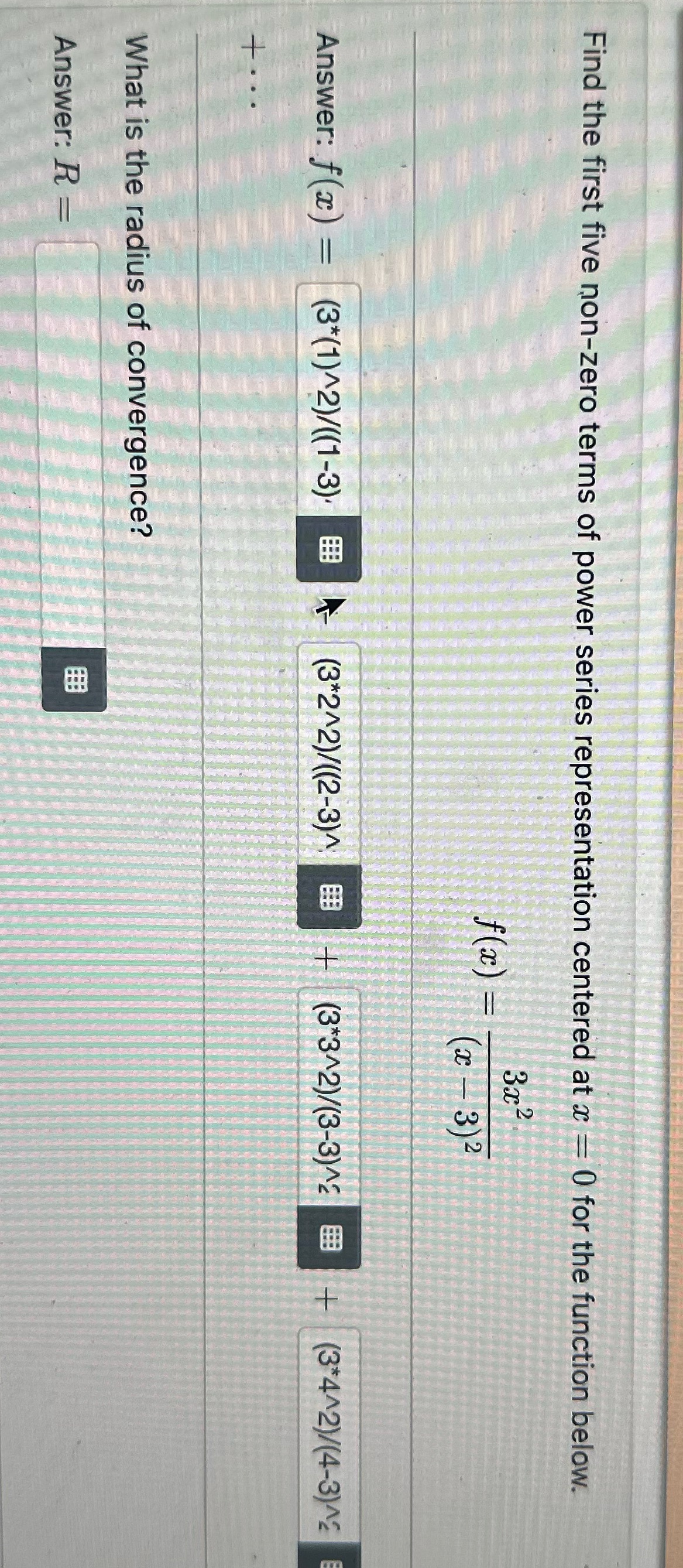 Find the first five non-zero terms of power