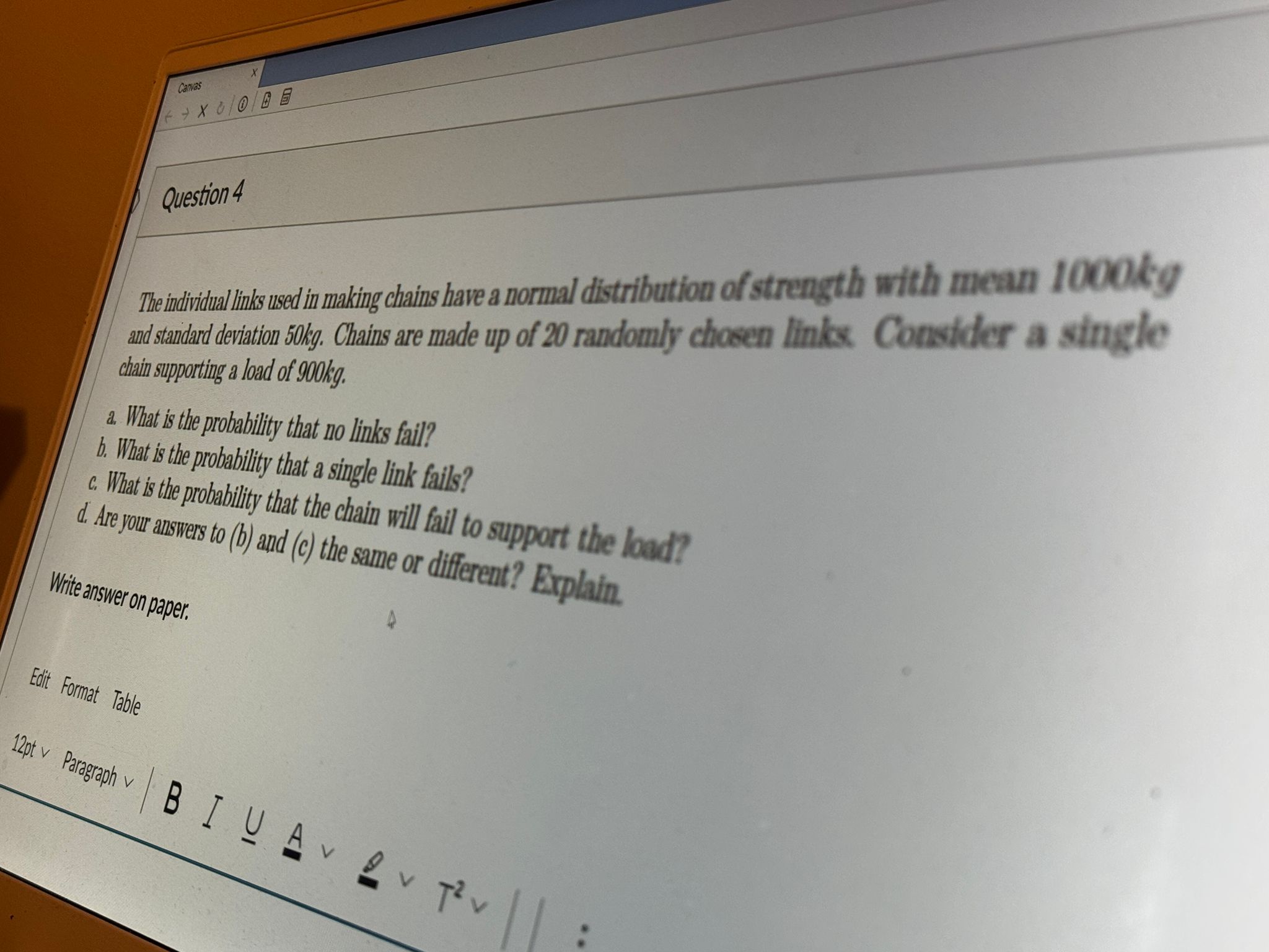 Canvas Question 4 The individual links used in